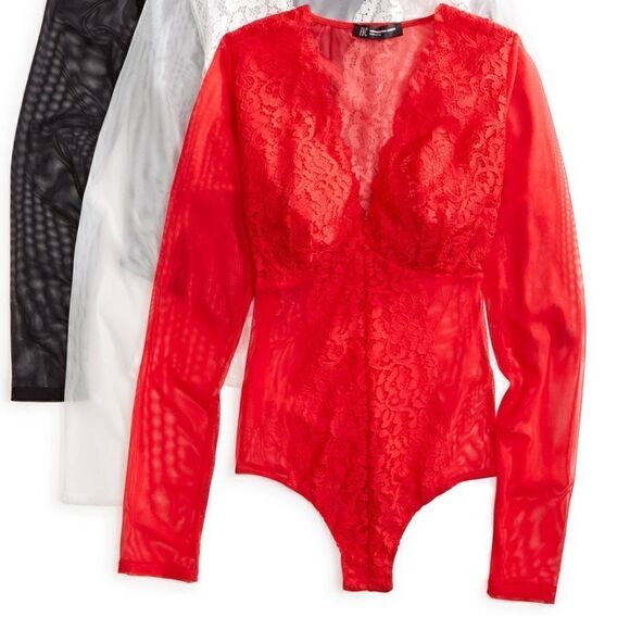 INC International Concepts Women’s Not So Basic Long Sleeves Lace Mesh Bodysuit - Picture 4 of 5